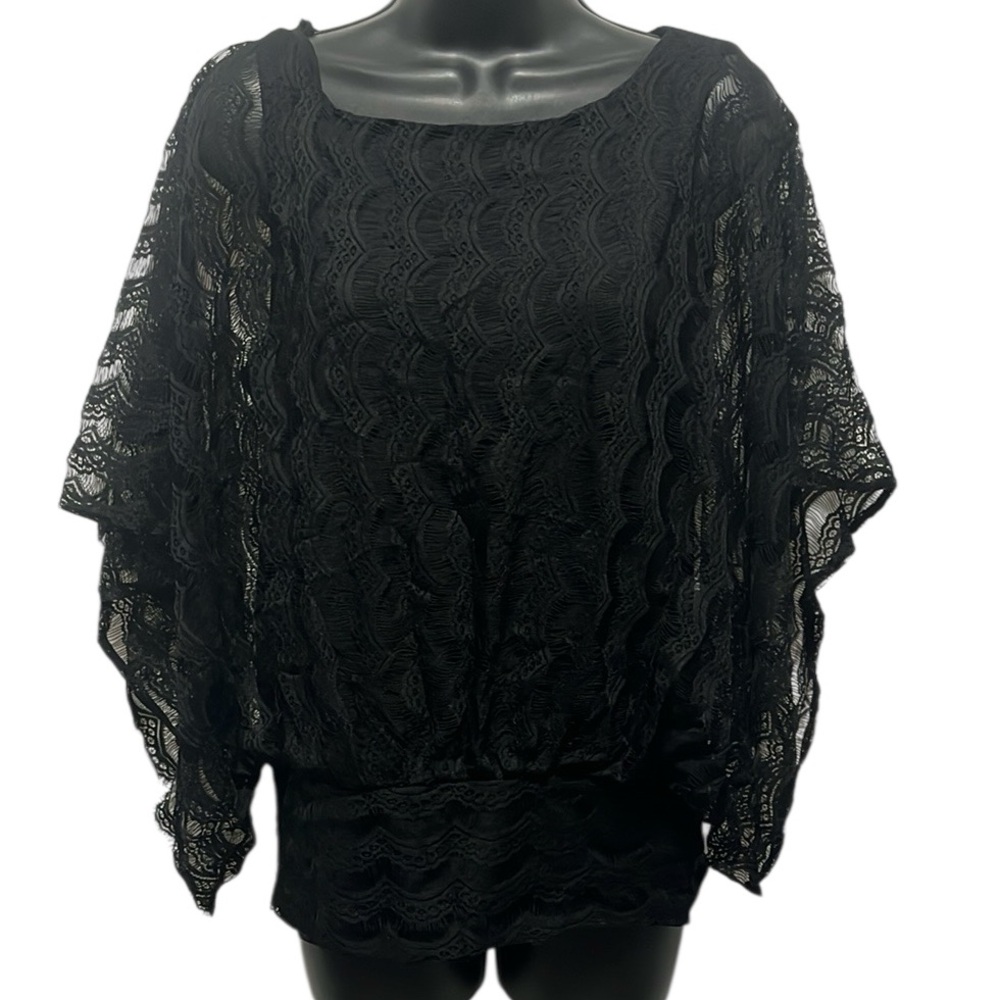 Black Lace Wide Sleeve Blouse Size Medium Y2K